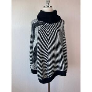 NWT Calvin Klein Poncho Turtle Neck Chunky Knit Black and White Striped